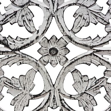 Ozy Carved Mango Wood Wall Décor, 36 Inch Square, Handcrafted Distressed Black & White