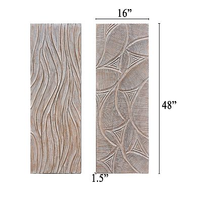 2pc Wood Wall Art Panels, 16x48 Inch Abstract Geometric and Wave Pattern Décor, Distressed Gray