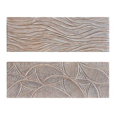 2pc Wood Wall Art Panels, 16x48 Inch Abstract Geometric and Wave Pattern Décor, Distressed Gray