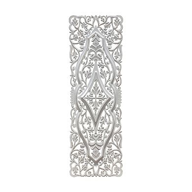Ozy Carved Wall Art Panel Set of 2, Handcrafted Ornate Décor, Distressed White Wood, 16x48