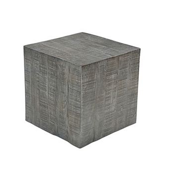 Rydan Side End Table, 19 Inch Square Block Top, Sandblasted Gray Mango Wood