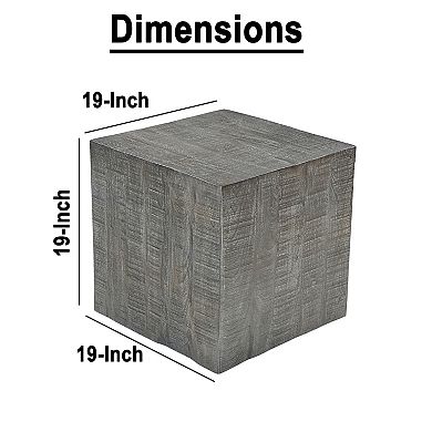 Rydan Side End Table, 19 Inch Square Block Top, Sandblasted Gray Mango Wood