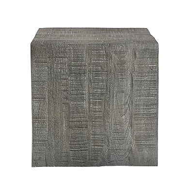 Rydan Side End Table, 19 Inch Square Block Top, Sandblasted Gray Mango Wood