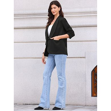 Open Front Blazer for Women's Shawl Collar Ruched 3/4 Sleeves Dressy Suit Work Office Blazers
