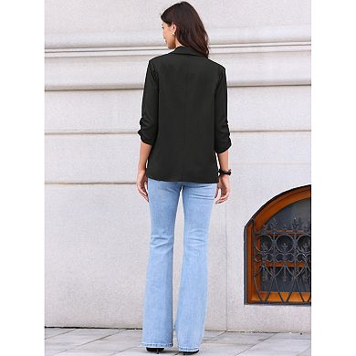 Open Front Blazer for Women's Shawl Collar Ruched 3/4 Sleeves Dressy Suit Work Office Blazers