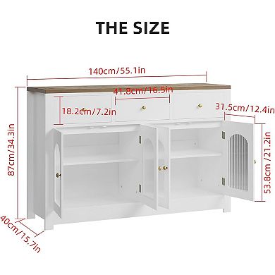 55" Sideboard Buffet Cabinet, Large Wine Sideboard Buffet Table Coffee Bar Cabinet with Drawers