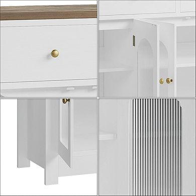 55" Sideboard Buffet Cabinet, Large Wine Sideboard Buffet Table Coffee Bar Cabinet with Drawers