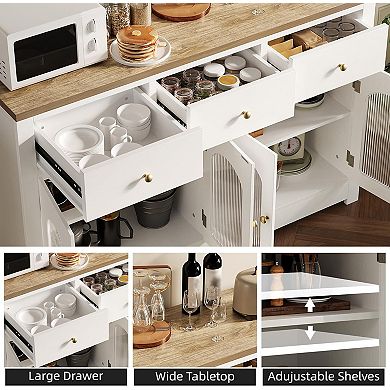 55" Sideboard Buffet Cabinet, Large Wine Sideboard Buffet Table Coffee Bar Cabinet with Drawers
