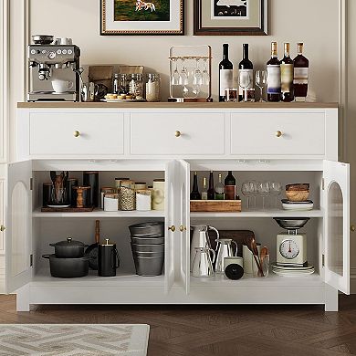 55" Sideboard Buffet Cabinet, Large Wine Sideboard Buffet Table Coffee Bar Cabinet with Drawers