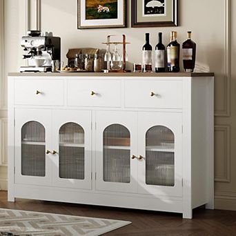 55" Sideboard Buffet Cabinet, Large Wine Sideboard Buffet Table Coffee Bar Cabinet with Drawers