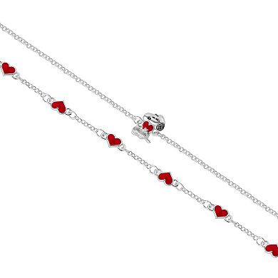 Peanuts Snoopy Silver Tone Heart Charm & Link Bracelet 2-pc. Set