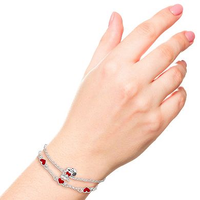 Peanuts Snoopy Silver Tone Heart Charm & Link Bracelet 2-pc. Set