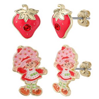 Strawberry Shortcake 18k Gold Plated 2-Pair Crystal Stud Earrings