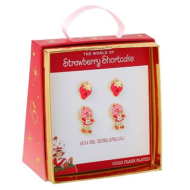 Strawberry Shortcake 18k Gold Plated 2-Pair Crystal Stud Earrings