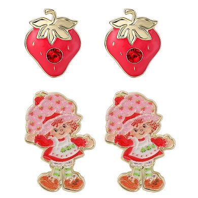 Strawberry Shortcake 18k Gold Plated 2-Pair Crystal Stud Earrings