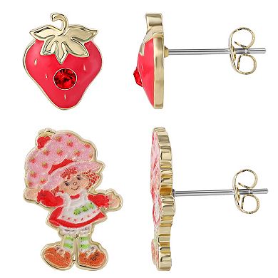 Strawberry Shortcake 18k Gold Plated 2-Pair Crystal Stud Earrings