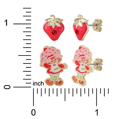 Strawberry Shortcake 18k Gold Plated 2-Pair Crystal Stud Earrings
