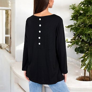 Women's Long Sleeve Scoop Neck Tunic Top with Front Pockets