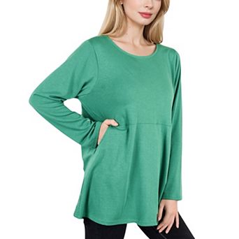 Women's Long Sleeve Scoop Neck Tunic Top with Front Pockets