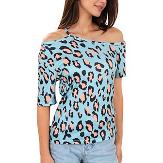 Women's Off Shoulder Leopard Print Top with Strappy Detail and Relaxed Fit for a Bold Casual Look