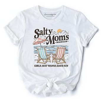 Salty Moms Beach Club T-Shirt, Retro Summer Tee for Ocean Loving Mothers
