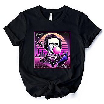 Synthwave 80's Styled Edgar Allan Poe Horror T-Shirt, Vaperwave Classic Retro Neon Halloween Tee