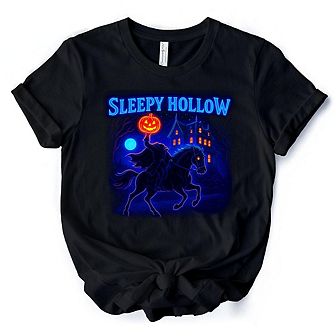 Sleepy Hollow Headless Horseman T-Shirt, Neon Effect Halloween Tee for Spooky Season