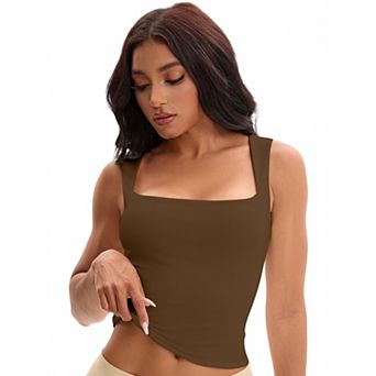 Women's Square Neck Sleeveless Tank Tops Basic Fitted Camisoles