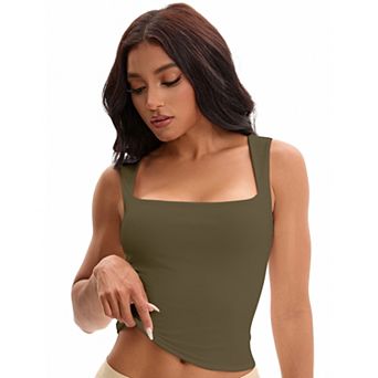 Women's Square Neck Sleeveless Tank Tops Basic Fitted Camisoles