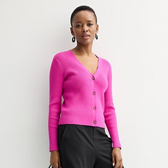 Women's Nine West Fitted Sweater Sculpt Ribbed Cardigan