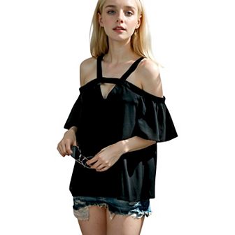 Women's Solid Cutout Cold Shoulder Top
