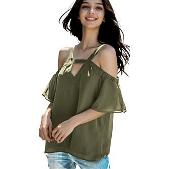 Women's Solid Cutout Cold Shoulder Top
