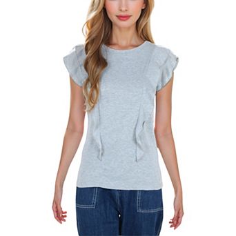 Women's Round Neck Ruffle Detail Short Sleeve Layering Long T-Shirt Casual Top