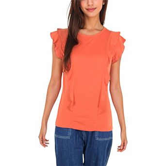 Women's Round Neck Ruffle Detail Short Sleeve Layering Long T-Shirt Casual Top