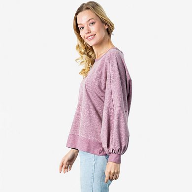 Women's Textured Long Sleeve Pullover with Balloon Sleeves