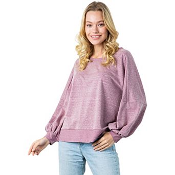 Women's Textured Long Sleeve Pullover with Balloon Sleeves