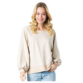 Women's Textured Long Sleeve Pullover with Balloon Sleeves