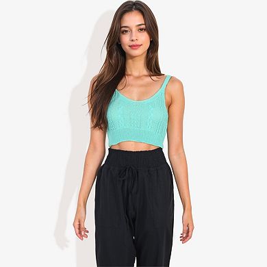 Women's Knit Crop Top with Spaghetti Straps and Ribbed Hem Sleeveless Summer Tank Top
