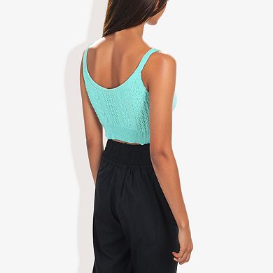 Women's Knit Crop Top with Spaghetti Straps and Ribbed Hem Sleeveless Summer Tank Top