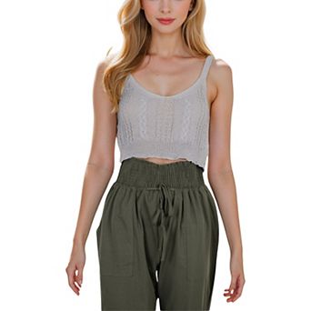 Women's Knit Crop Top with Spaghetti Straps and Ribbed Hem Sleeveless Summer Tank Top
