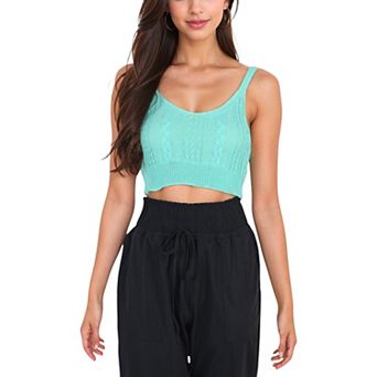 Women's Knit Crop Top with Spaghetti Straps and Ribbed Hem Sleeveless Summer Tank Top