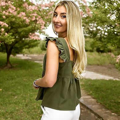 Women's Ruffle Sleeve Babydoll Top with Square Neckline