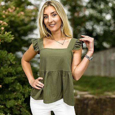 Women's Ruffle Sleeve Babydoll Top with Square Neckline