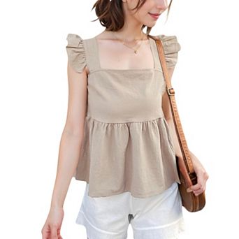 Women's Ruffle Sleeve Babydoll Top with Square Neckline