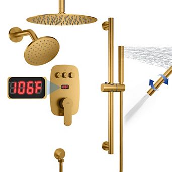 12inch Dual Showerhead Temperature Display Shower System with 2 in 1 Slider Bar Shower Handheld