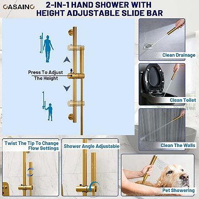 12inch Dual Showerhead Temperature Display Shower System with 2 in 1 Slider Bar Shower Handheld