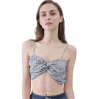 Women's Twist Front Spaghetti Strap Crop Top with Ruched Detail