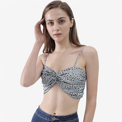 Women's Twist Front Spaghetti Strap Crop Top with Ruched Detail
