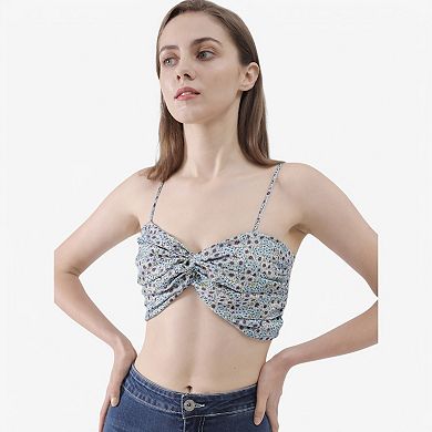 Women's Twist Front Spaghetti Strap Crop Top with Ruched Detail