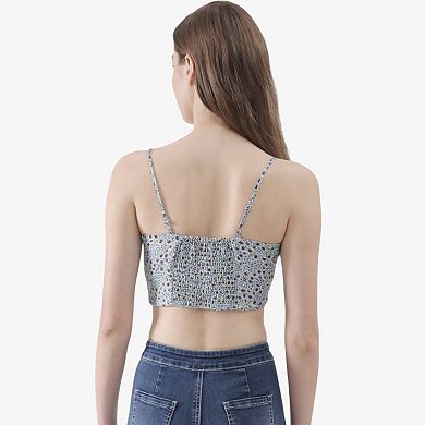 Women's Twist Front Spaghetti Strap Crop Top with Ruched Detail